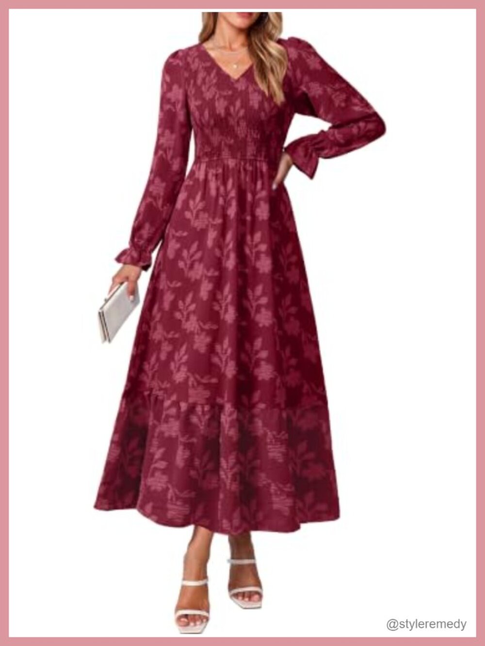 Boho Maxi Fall Womens Dress Long Sleeve Wedding Guest Smocked